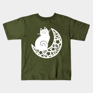 Lunar Cat on the Moon - White Ink Kids T-Shirt